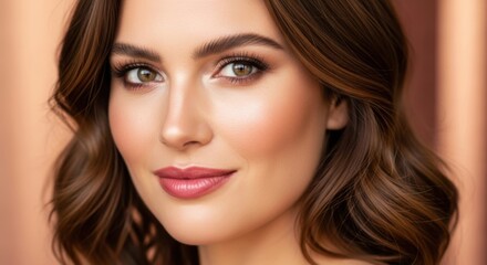 Obraz premium Close-up Portrait of a Confident Young Woman with Warm Makeup and