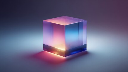 Translucent geometric solid glows with internal vivid illumination against a dark background