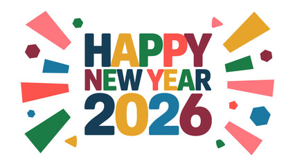 New Year 2026: The joyful proclamation of a Happy New Year, emblazoned in vibrant hues, ushering in the anticipation and promise of 2026, punctuated with celebratory flourishes.