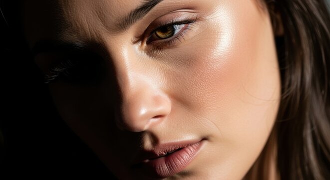 Close-up of a young woman's face highlighting natural beauty and