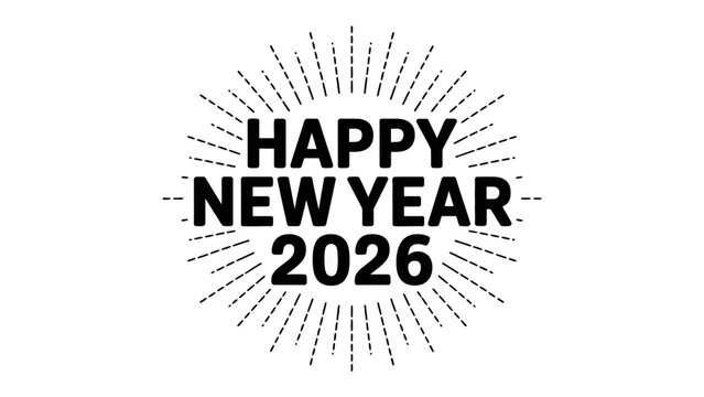 Happy New Year 2026: A minimalist greeting card design expressing well wishes for the coming year. This vector illustration radiates a sense of optimism, celebration, and anticipation.