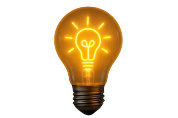 Glowing light bulb icon illuminating bright idea, inspiring creativity, innovation, and thought on transparent background