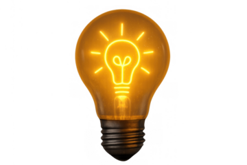 Glowing light bulb icon illuminating bright idea, inspiring creativity, innovation, and thought on transparent background
