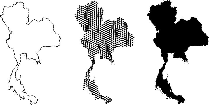 Thailand Map Set Line Dot Silhouette