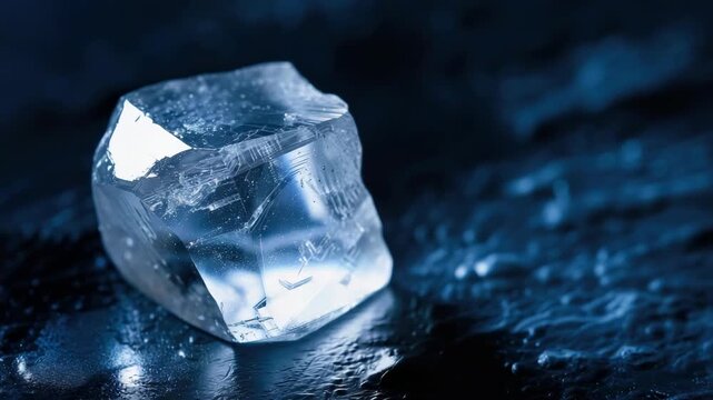 Close-up of raw, uncut diamond on dark surface