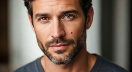 Close-up portrait of confident mature man with casual style and warm