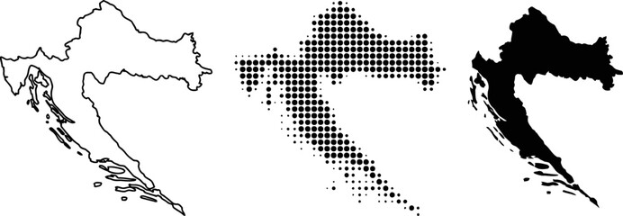 Obraz premium Croatia Map Set Outline Silhouette Dot Pattern
