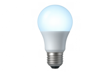 Led light bulb illuminating with blue glow, representing energy saving, innovation, and bright ideas, on transparent background