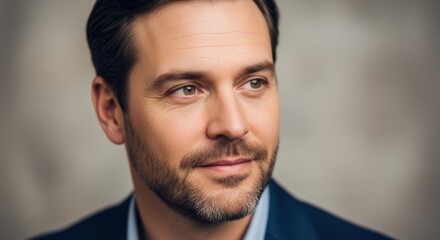 Close-up portrait of a confident man with a well-groomed beard and