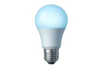 Smart led light bulb glowing blue, representing energy efficiency, innovation, and modern home technology with transparent background