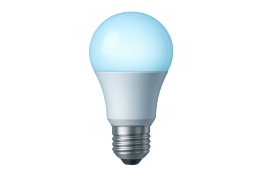 Smart led light bulb glowing blue, representing energy efficiency, innovation, and modern home technology with transparent background - Powered by Adobe