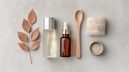Natural Skincare Essentials Flat Lay in Minimalist Aesthetic
