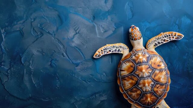 Vibrant turtle swimming in deep blue ocean water