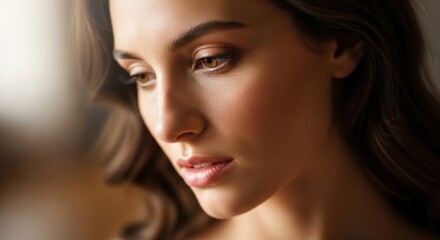 Obraz premium Close-up portrait of a young woman with natural makeup and soft