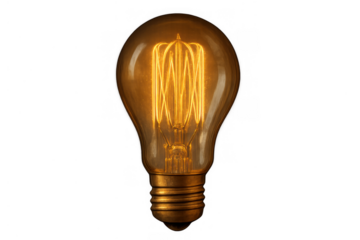 Illuminating classic tungsten filament light bulb providing a warm glow, symbolizing new ideas and creative thinking, transparent