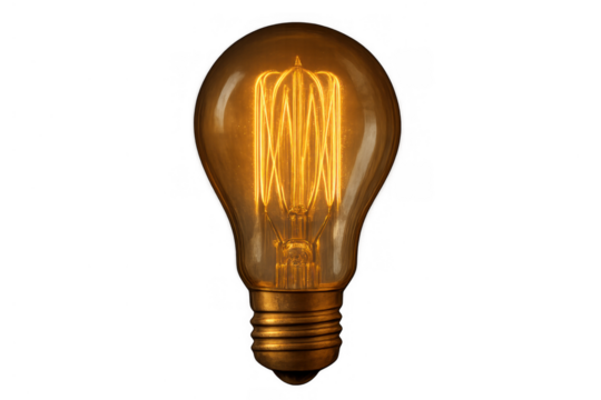 Illuminating classic tungsten filament light bulb providing a warm glow, symbolizing new ideas and creative thinking, transparent - Powered by Adobe