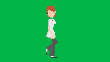 Young man waving goodbye walking away on green screen chromakey background. Emotional 2D animated cartoon animation perfect for farewell, departure, travel, ending, or friendship videos.