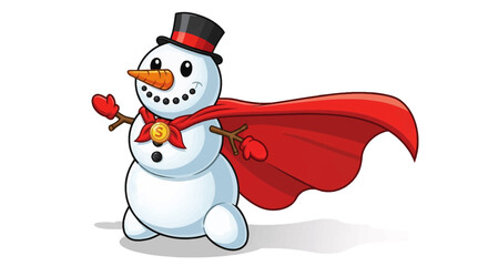 Festive superhero snowman ready to save the holidays and bring winter cheer, complete with a red cape and charming smile for any festive occasion
