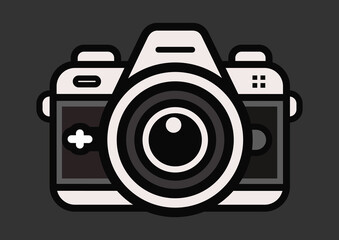 Digital SLR camera, black and white vector silhouette