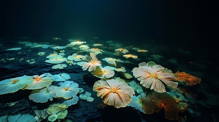 Underwater Marine Life Featuring Bright Colorful Coral Reefs and Luminescent Sea Flowers