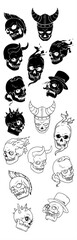 Vector set of black and white cartoon icons for a funny animal tattoo design