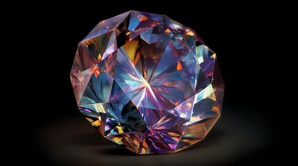 Colorful Diamond Gemstone Sparkling with Vibrant Reflections on Black Background