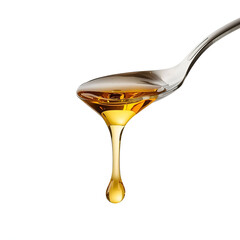 Heart-shaped droplet of warm golden honey dripping gently.