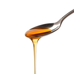 Heart-shaped droplet of warm golden honey dripping gently.