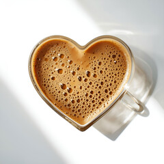 Heart-shaped design composed of delicate coffee foam swirls, rich brown tones.