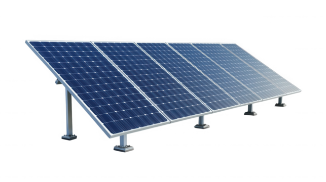 A set of solar panels on a black background angled to the right on transparent background - Powered by Adobe