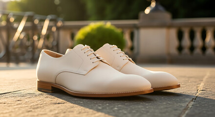 Elegant pair of cream colored leather oxford shoes