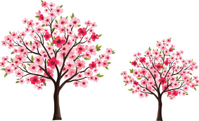 Obraz premium Stylized Pair of Pink Cherry Blossom Trees Vector Illustration Ideal for Spring, Japanese Culture, Nature, and Wedding Invitation Design Backgrounds.