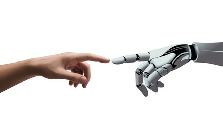 Human and robot finger touching isolated on a transparent background