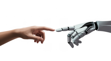 Human and robot finger touching isolated on a transparent background