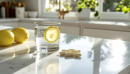 Morning Immunity Boost Wellness Minimalist Kitchen Scene