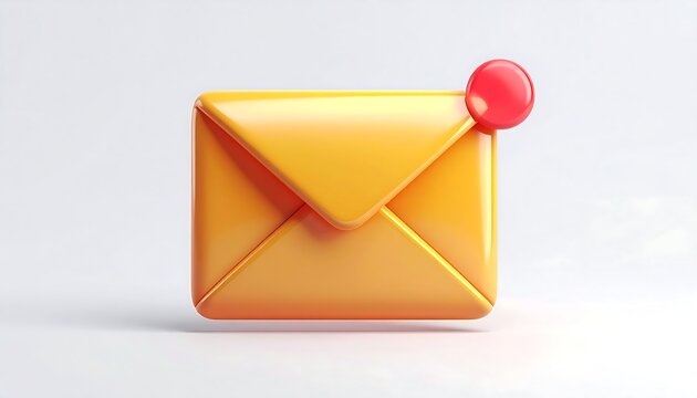A 3D rendered yellow envelope with a red notification bubble icon on a white background, suggesting mail - Powered by Adobe