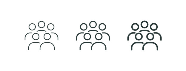 Our employee team, professional collective outline icons. Line signs group of five people. Vector isolated pictograms for web and app on white background editable stroke.