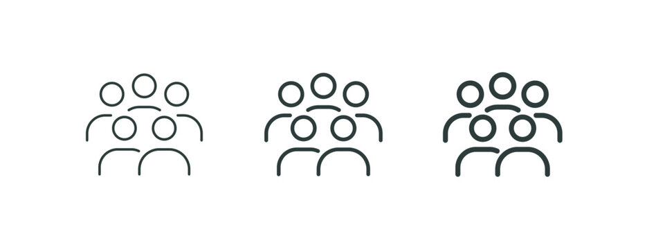 Our employee team, professional collective outline icons. Line signs group of five people. Vector isolated pictograms for web and app on white background editable stroke.