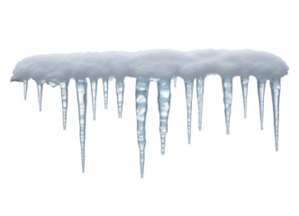 Icicle formation with snow isolated on a transparent background