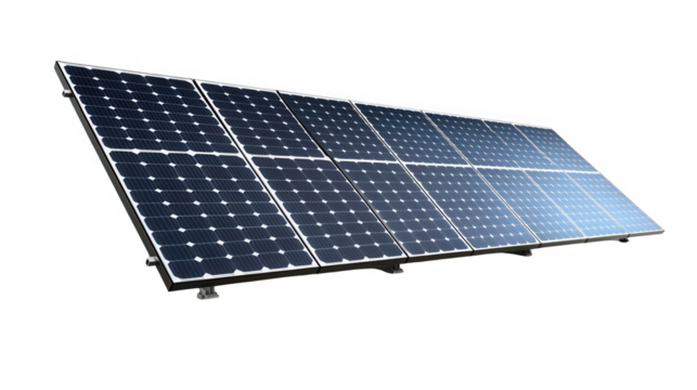 A set of solar panels angled against a black background view on transparent background
