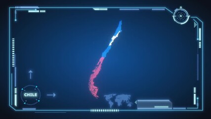 Futuristic Digital Chile map HUD animation, global network cyber technology, government, Country Map, Politics, Travel, News, and Sports Events - Powered by Adobe
