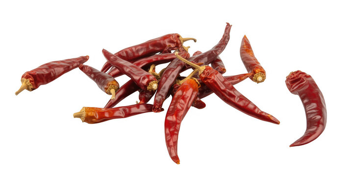 Dried red chili peppers pile isolated on a transparent background - Powered by Adobe
