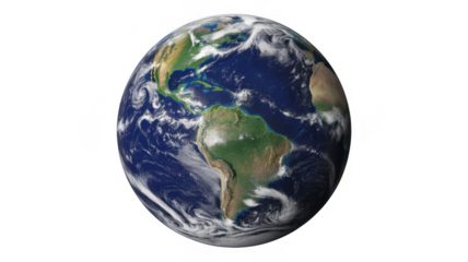 Earth globe showing South America and Caribbean isolated on a transparent background