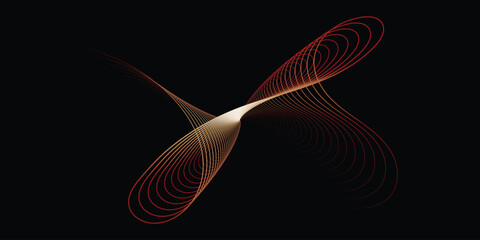 Abstract light painting with red and gold trails on a black background