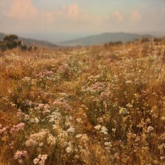 Golden Meadow Landscape At Sunset