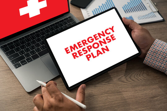 Emergency response plan activating emergency representing crisis management digital interface displaying emergency plan