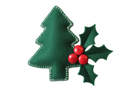 Felt Christmas Tree Holly Berry isolated on a transparent background - Powered by Adobe