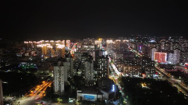 Dingxi City Night Lights, Gansu Province Aerial View