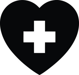 Obraz premium Black heart shape, white medical cross, minimalist, simplistic, high contrast, bold, graphic, vector illustration 