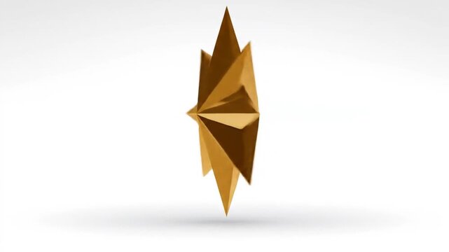 Abstract geometric golden shape reflecting against white background